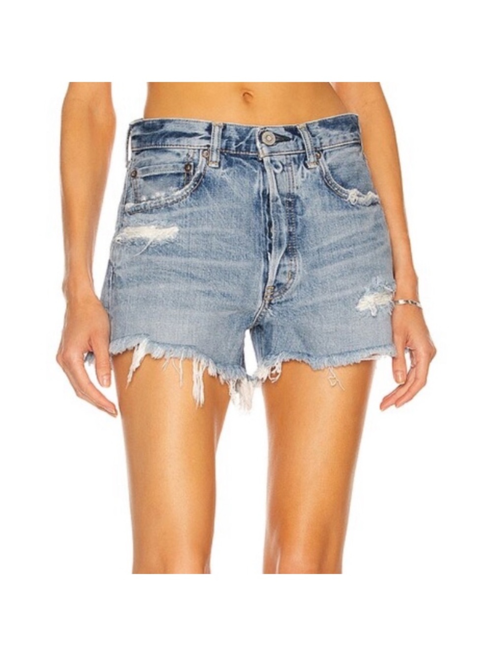 Moussy Packard Shorts - Blue Distressed Cutoff Denim Shorts, Size 29